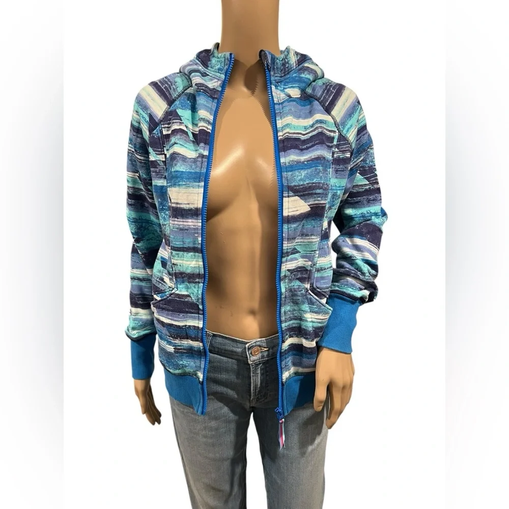 IVIVVA BY LULULEMON GIRLS FULL ZIP UP HOODIE JACKET BLUE PRINT Size 12